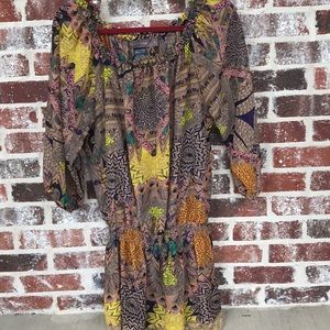 Multicolored, patterned sheer dress